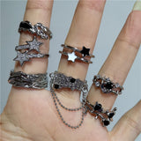 Flyshadow New Kpop Trend Gothic Aesthetic Zircon Crystal Star Double Layer Ring For Women Girls Jewelry Y2K EMO Fashion Grunge Accessories