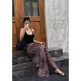 Flyshadow Sexy Leopard Print Maxi Skirt Women Vintage Ruffle Elegant Long Skirt Summer Streetwear Skirts Y2k Fashion Slim Up