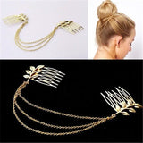 Flyshadow Women Fashion Leaf Chain Tassel Hair Comb Simple Claw Shaped Leaf Insertion Comb Clip Ball Shaped Hair Accessory Hair Clip