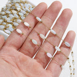 Flyshadow 2meters 1meter Opal Natural Stone Stainless Steel White Crystal Beaded Chain for Necklace Bracelet Chains Jewelry Making DIY