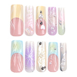 Flyshadow 24PCS French 3D Colorful False Nails Wearing Nail Patch Gradient Y2K Butterfly Square Nail Art Artificial Nails With Adhesive