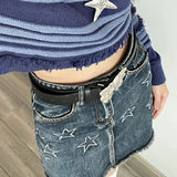 Flyshadow Y2k Vintage Denim Skirt Women Kawaii Harajuku Sexy Mini Skirts Retro Streetwear Casual A-line Summer Star Jean Skirt