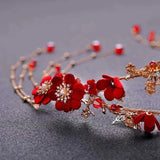 Flyshadow New Red Flower Bridal Barrettes Red Beaded Tassel Hair Clips Back Head Wedding Headdress Earrings Jewelry Set Accessories