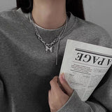 Flyshadow Streetwear Fashion Link Chain Splicing Clavicle Chain Autumn Winter Fashion Butterfly Necklace for Women Sweater Choker Chains