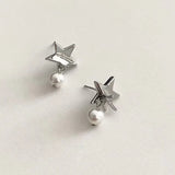 Flyshadow Simple Silver Irregular Star Earrings Fashionable Acrylic Pearl Earrings For Women Elegant Jewelry Fashion Accessories