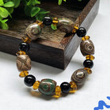 Flyshadow Natural Agate Bead Bracelet for Man with Tibetan Three-Eyed Talisman Handmade Fine Jewelry Boyfriend's Casual Accessories Gifts