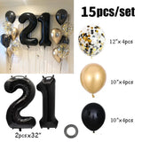 Flyshadow 15pcs 32inch Black Number Foil Balloons Happy Birthday Party Decorations Adult Kids 10 11 14 15 18 21 25 30 35 40 50 60 Year Old