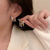 Flyshadow Korean New Style Zircon Multi-layer Geometric Earrings for Women Temperament Drop Crystal Earings Party Jewelry Exquisite Gifts