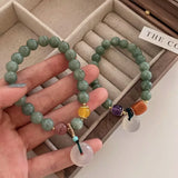 Flyshadow Natural Jade Stone Beaded Bracelet with Lotus Pendant Elegant Luxurious Hand Accessories High Quality Fashion Jewelry for Women