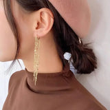 Flyshadow Gold Color Light Luxury Long Tassel Hoop Earrings Female Temperament Love Heart Dangle Earrings Handmade Jewelry Wedding Gift