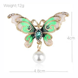 Flyshadow Red Enamel Butterfly Brooch  Elegant Crystal Insect Brooch Pins  Women  Pearl Alloy Badge Accessory Jewelry Gifts For Friend