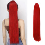 Flyshadow 30inch Straight Drawstring Ponytail Red Natural Straight Pony Tail Hairpiece Synthetic Fibre Clip in Horse Tail Hair Extension