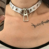 Flyshadow Grunge Rock Leather Star Zipper Choker Punk Charms Goth Pendant Necklace Korean Fashion Jewelry Necklaces Accessorys