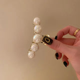 Flyshadow Delicate Hair Clip Pearl Barrettes Female Grip Elegant Hair Accessory with Metal Heart