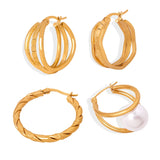 Flyshadow Stainless Steel Round Hoop Earrings for Women Punk Female Twisted Golden Earrings Luxury Jewelry Accessories