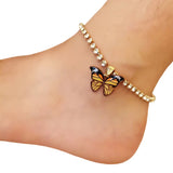 Flyshadow Bohemian Metal Butterfly Anklet Bracelet Cute Rhinestone Tennis Anklet For Women Girls Summer Beach Foot Chain Accessories