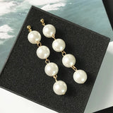 Flyshadow Elegant Long Pearl Drop Earrings for Women Wedding Party Trendy Big Jewelry Temperament Retro Statement Dangle Earrings