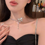 Flyshadow Light Luxury Crystal Butterfly Choker Trendy Acrylic Zircon Chain Necklace For Women Elegant Fashion Jewelry Accessories