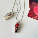 Flyshadow Goth Jewelry Red Coffin Pendant Necklaces Openable Choker Punk Charms Snake Bone Cross Necklace for Women Grunge Accessory