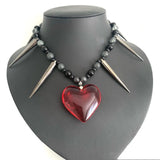 Flyshadow Punk Rivet Red Heart Pendant Necklace Goth Charms Necklace Women Grunge Jewelry Hip Hop Accessories Necklaces