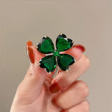 Flyshadow Lucky Grass To Prevent Walking Brooch Four-leaf Clover Vintage Emerald Color Brooch Female Wedding Suit Jewelry Accessories