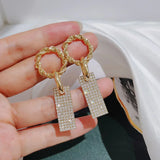 Flyshadow Fashionable Textured Diamond Earrings Exaggerated Metal Square Earrings Heavy Craftsmanship Light Luxury Temperament Earrings