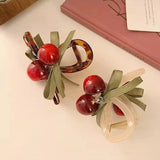 Flyshadow Cute Small Cherry Hair Claw Clips Women Girls Ribbon Hairpin Fashion Hair Clip Crab Headwear Hair Accessories Ornament Headdress