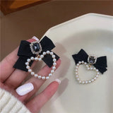 Flyshadow French Style Haute Couture Original Design Bow Pearl Heart Earrings Exaggerated Temperament Fashion Jewelry