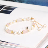 Flyshadow Natural Pink Crystal Barrel Bead Bracelet with Baroque Pearl Charms for Jewelry Making European Style Causal Wearing Gifts