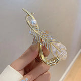 Flyshadow New Fashion feather Hair Claws for Women Frog Buckle grace Pearl Rhinestone Hairpin ACCESSORI FOR GIRL Banana Twist Clips tiara