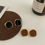 Flyshadow Square Black Color Korean Style Stud Earrings for Women Summer Fashion New In Jewlery Simple Female Party Earring