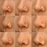 Flyshadow 1Pc Crystal Rhinestone Star Nose Rings For Women Punk Wire Spiral Nose Piercing Accessories Sexy Body Jewelry