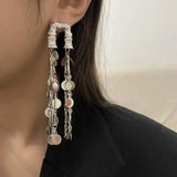 Flyshadow New Ins Fashion Metal Slub Sequined tassel Earrings Niche Design Exaggerated Temperament Earrings Women Party Accessories