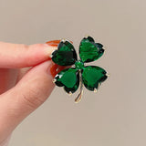 Flyshadow Lucky Grass To Prevent Walking Brooch Four-leaf Clover Vintage Emerald Color Brooch Female Wedding Suit Jewelry Accessories