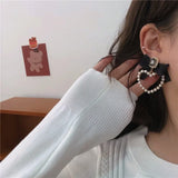 Flyshadow French Style Haute Couture Original Design Bow Pearl Heart Earrings Exaggerated Temperament Fashion Jewelry