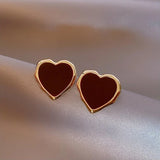 Flyshadow Romantic Love Heart Stud Earrings for Women Girls Elegant Party Jewelry Cute Sweet Wine Red Enamel Oil Small Earrings Gift