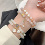 Flyshadow Sweet Stone Beaded Bracelet for Women Beautiful Two-round Jade Fashionable Accessory for Daily Wear Ins Style Fine Jewelry Gifts