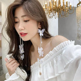 Flyshadow New Design Jewelry Long White Butterfly Tassel Earrings Party Gifts for Women Celebrity Exaggerated Wedding Dress Accessories