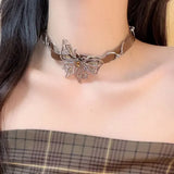 Flyshadow Hollow Butterfly Women's Necklace Gothic Punk Style PU Leather Neck Strap Sweet Romantic Party Collar For Women Fashion Jewelry