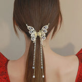 Flyshadow New Butterfly Pearl Tassel Hairpin Fashion Simple Side Clip Ponytail Claw Clip Elegant Women's Hair Clip Headdress Accessories