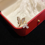 Flyshadow Elegant and Luxurious Shell Butterfly Ring Design Simple and Trendy Diamond Inlay Super Sparkling Opening Ring for Women