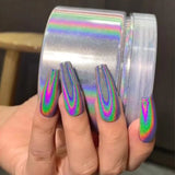 Flyshadow 1Box Silver Laser Semi-Solid Magic-Mirror Nail Powder Metallic Holographic Glitter Mirror Nails Dust Gel Polish Chrome Decoratio