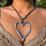 Flyshadow Exaggerated Heart Pendant Necklace For Women Holiday Party Adjustable Rope Chain Necklace Large Heart On The Neck Accessories