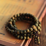 Flyshadow 2Pcs 108 Natural Green Sandalwood Buddha Beads Bracelet Prayer Beads for Men and Women Ethnic Ancient Style Accessories