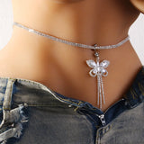 Flyshadow Shiny Rhinestone Butterfly Tassel Waist Chain Sexy Beach Navel Belly Piercing Body Chain Jewelry Accessories for Women