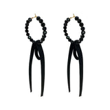 Flyshadow Sexy Black Ribbon Beaded Circular Earrings Cool and Cool Style Long Earrings Internet Red Exaggerated and Atmospheric Earrings