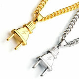 Flyshadow Funny Fashion Trendy Gold Silver Color Alloy Punk Popular Simulated Plug Pendant Necklace Jewelry Accessories Birthday Gift