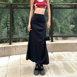 Flyshadow Vintage Cargo Skirt Women Ruffle Y2k Fashion Slit Skirts Streetwear Casual Solid Summer Long Skirt Aesthetics A-line