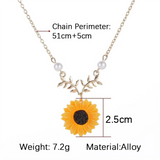 Flyshadow Pearl Sunflower Pendant Necklaces Fashion Jewelry Cute Leaves Plant Choker Necklaces for Women Lady Girl Charm Gift