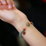 Flyshadow Natural Jade Bead Bracelet with Red Agate Charming Pendant Luxury Jewelry Friendship Bracelets for Women Good Luck Accessories